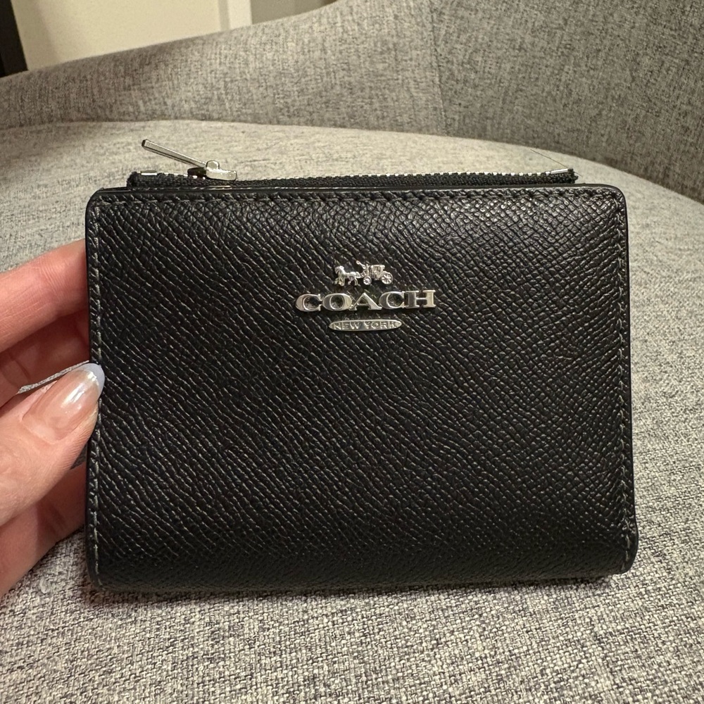 Coach Black Leather Bifold Wallet with Silver Logo